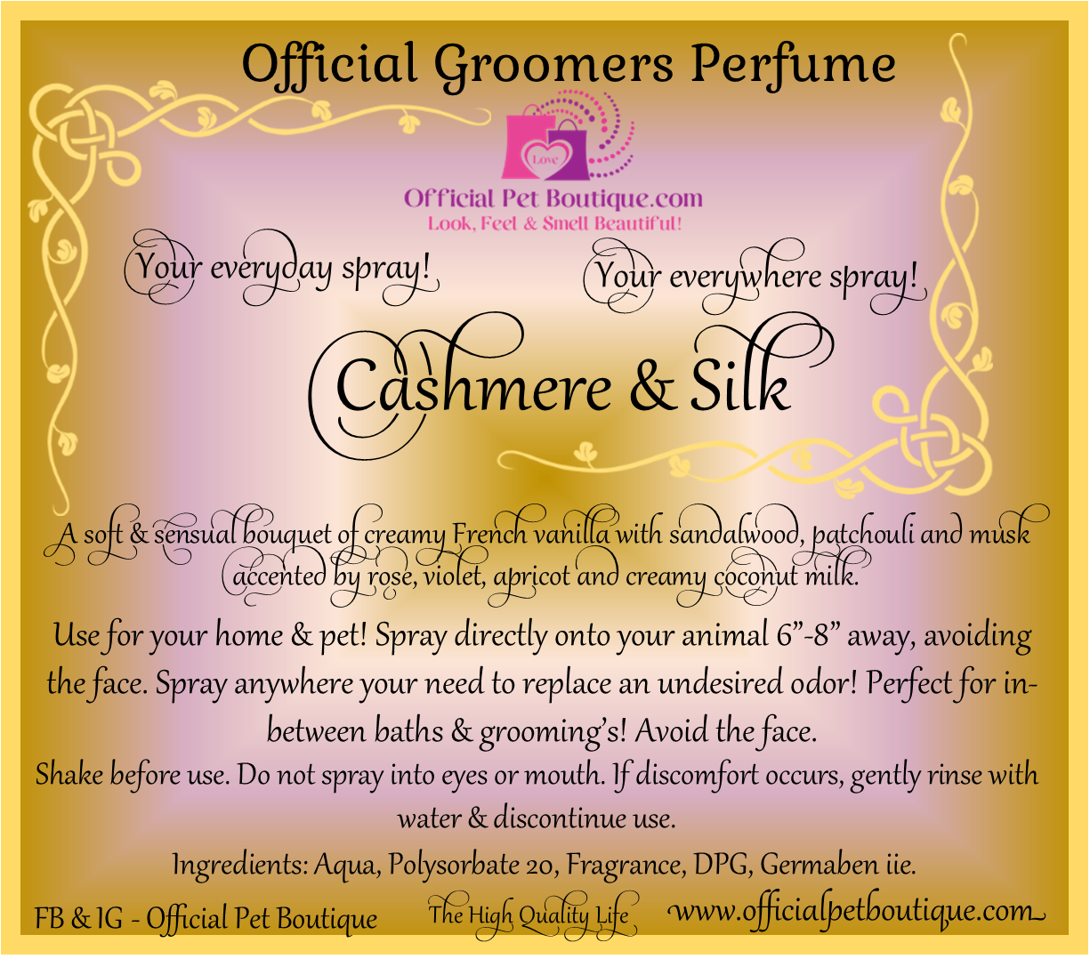 cashmere & silk official groomers fragrance